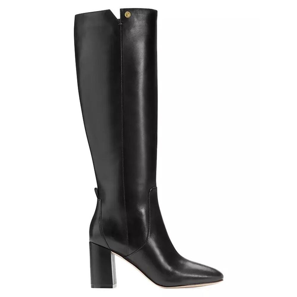 COLE HAAN Chrystie Square Toe Tall Leather Boot 75mm In Black Sz 8